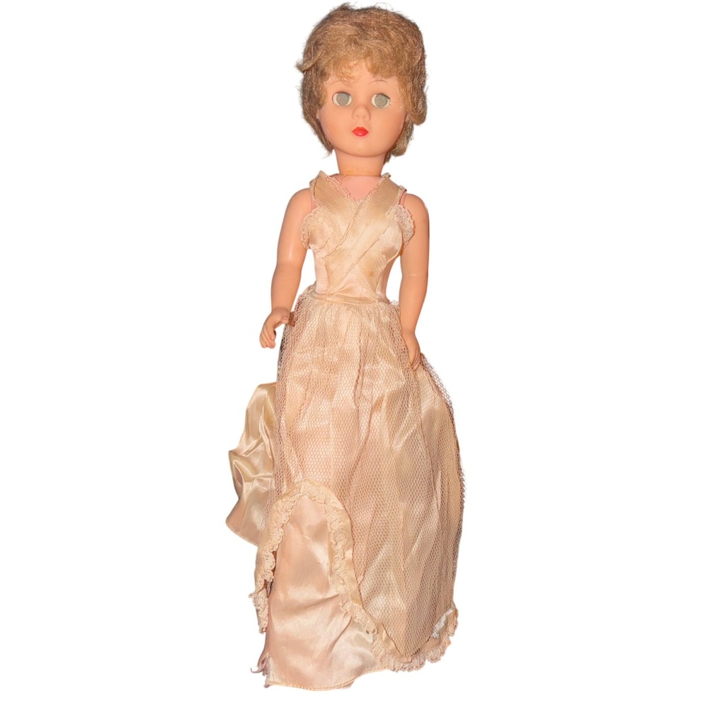 Vintage 1950s Fashion Doll 24" Champagne Satin Gown Mid-Century Retro Glamour